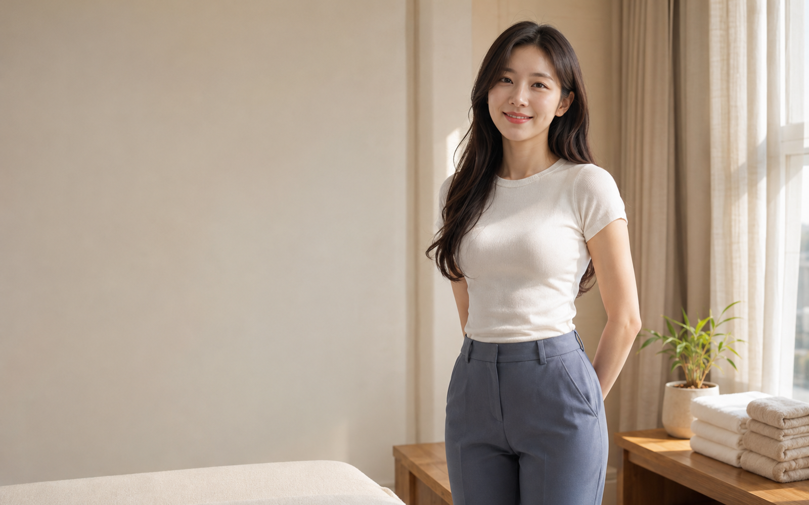 인천 미추홀구 방문 홈케어를 안내하는 젊은 성인 한국 여성 관리사
